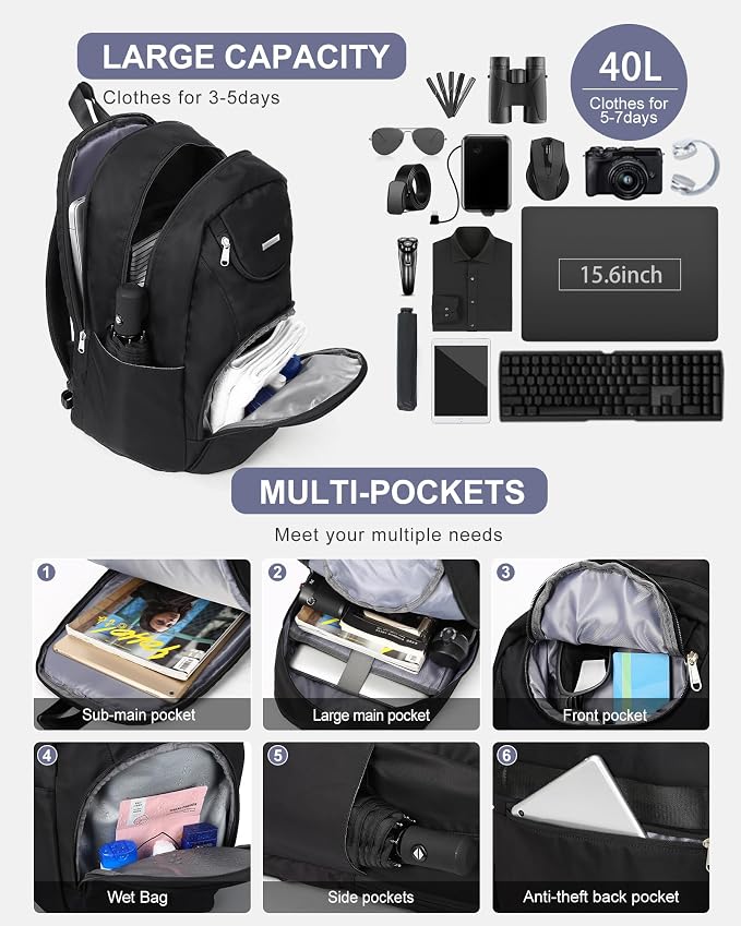 Sports Backpack for Men Women Work Commuter Causal Daypack Hiking Gym Workout Backpack with Shoes Compartment Water Reisistant Black