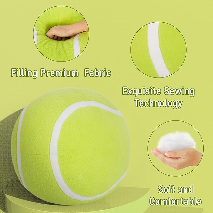 Tennis Ball Plush, 11.8" Soft Tennis Stuffed Toy Tennisball Throw Pillow Fluffy Tennis Plushies Sport Theme Gift for Kids Boy & Girls Children