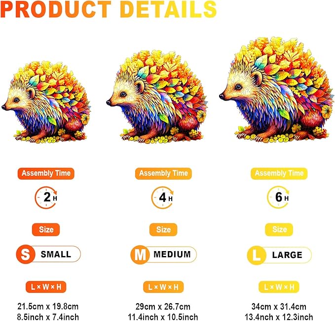 Wooden Puzzles for Adults - Clever Hedgehog Wooden Jigsaw Puzzle - Unique Animal Shaped Wood Puzzles Adult - Christmas Birthday Gifts for Adults/Friends/Family - 200pcs 11.4 * 10.5in