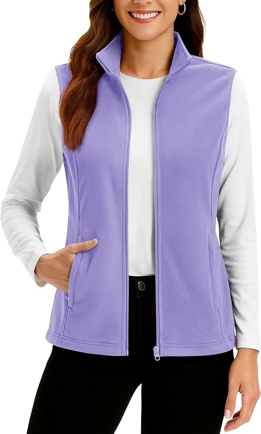 TACVASEN Women's Fleece Vest Lightweight Sleeveless Zip Jacket Outerwear | Soft Polar,Zipper Pockets,Stand Collar,Fall Winter Warm,Outdoor,Athletic,Running,Hiking,Travelling,Golf,Work