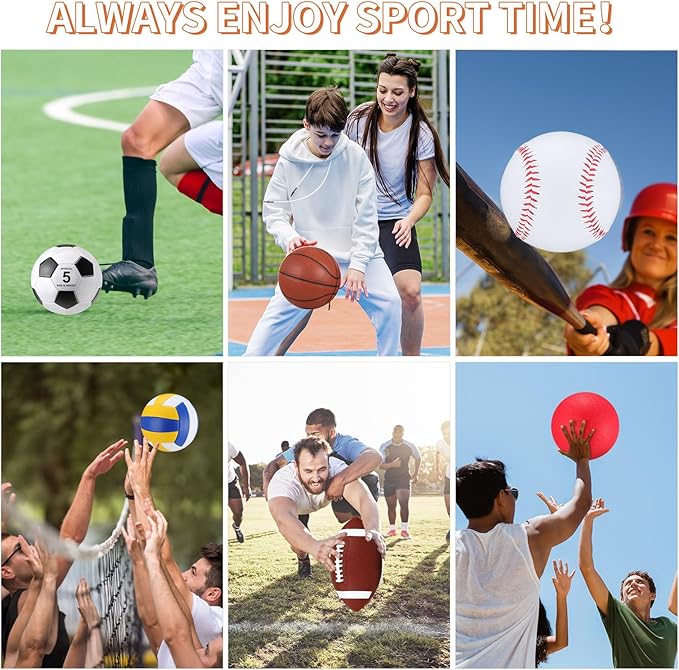 Libima 6 Pcs Multi Sport Ball Set Gift Official Size Football, Basketball, Soccer, Volleyball, Playground Ball, Baseball with Outdoor Sports Equipment Bag Pump for Christmas Holiday