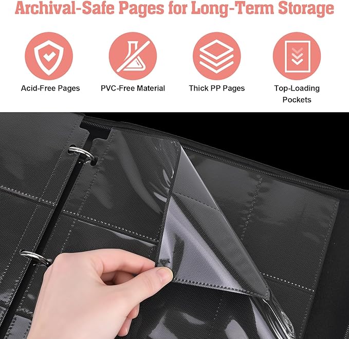 Trading Card Binder Album, 900 Pockets, 3-Ring Refillable with 50 Double-Sided 9-Pocket Sheets, Fits 2.5"x3.5" TCG & Sports Cards, Acid-Free, Zippered PU Cover, Cherry Anime Design
