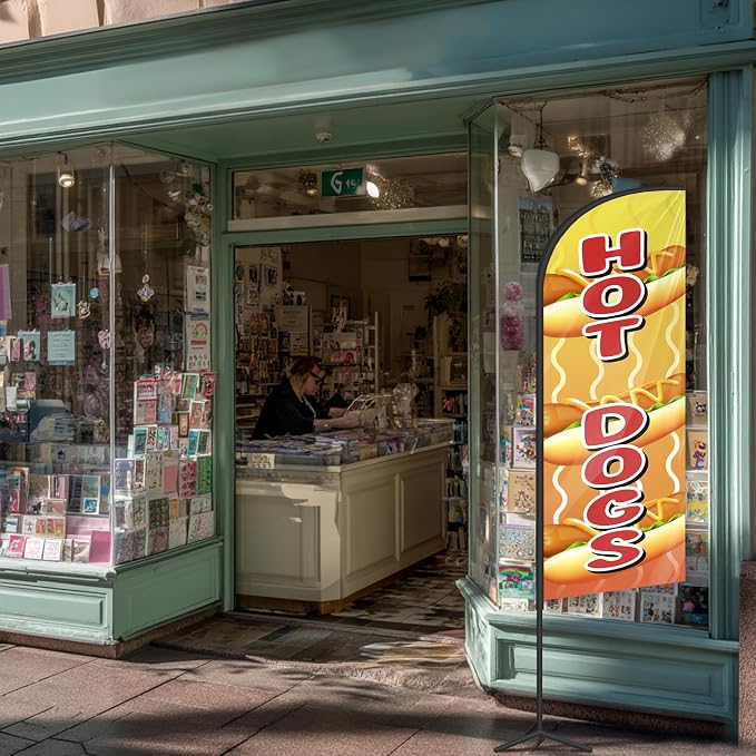 Hot Dogs Feather Flag for Storefronts Fairs,6 FT (Flagpole Not Included) | Business Advertising Flag
