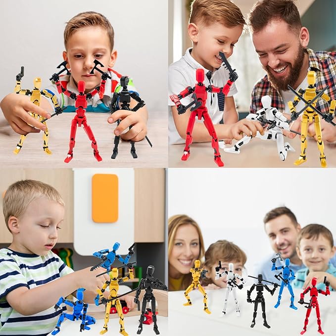 4PCS Titan 13 Action Figures Set Robot Fidget Toys for Kids, Lucky Dummy T Nova N 13 Action Stick Figure Sensory Toy for Boys, Multi Movable Joints Fidgets (Golden+Black+White+Red)