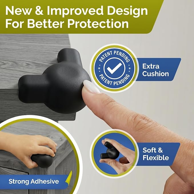 Silicone Corner Protectors for Baby Proofing – Soft Adhesive Corner Guards for Tables & Furniture, Child Safety Edge & Corner Bumpers. Protects Toddlers from Sharp Edges (12 Pack/Black)
