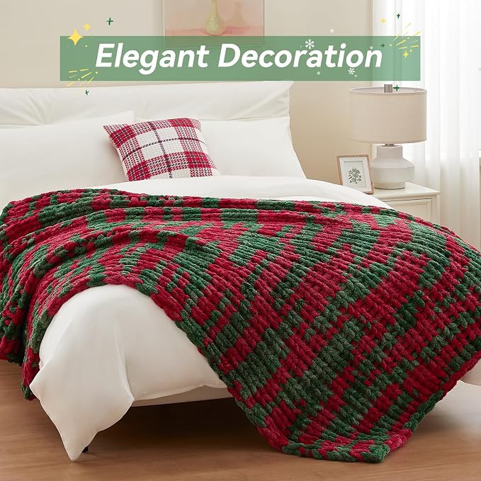 Negwoo Chunky Knit Throw Blanket, Knitted Throw Chenille Yarn, 60"*80" | Soft Thick Cable Knitted Blankets, Handmade Big Thick Blanket, Machine Washable Cute Comfy Blanket for Home Decor, X stripe