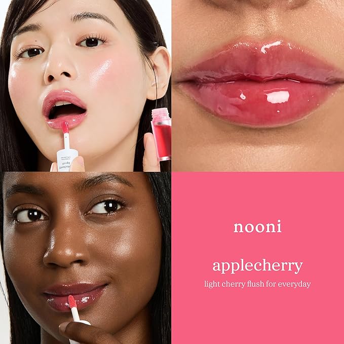 NOONI Korean Lip Oil - Applecherry | Long-Lasting, Moisturizing, Plumping, Revitalizing for Dry Lips, Waterproof, No Peel Off, Hydrating, Stocking Stuffers, Trendy Stuff, 0.12 FL Oz