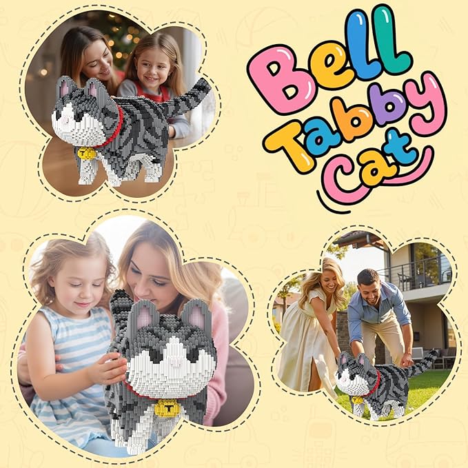 Gray Cat Micro Building Blocks Set Laegr Animal Model Kits Toys Gift for Adult and Kids 6500 Pieces