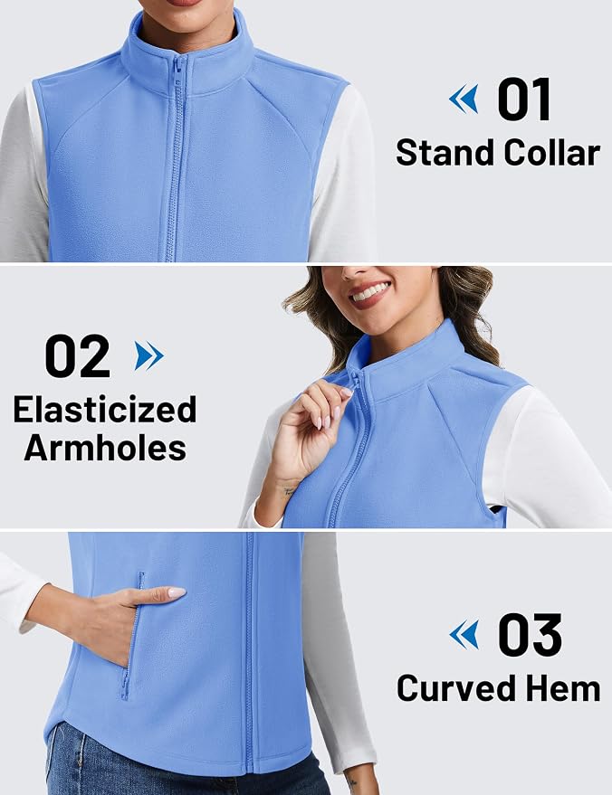 TACVASEN Women Polar Fleece Zip Up Vest with Pockets Lightweight Outerwear | Warm Thermal Sleeveless Jacket Suitable for Hiking Camping Travelling in Cool Autumn and Winter Weather