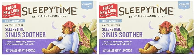 Celestial Seasonings Sleepytime Tea - Wellness Sinus Soother, Caffeine Free - 20 Tea Bags Box, (Pack of 2)