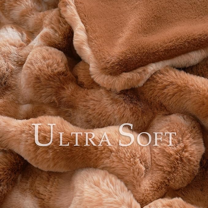 BENVWE Faux Fur Throw Blanket for Couch Bed - Fluffy Soft Thick Bubble Blanket for Living Room Home Decor - Fathers Day Birthday Gifts for Women Men, Tie-dye Caramel, 60" x 80"