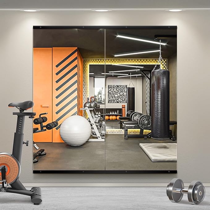 Home Gym Mirror for Wall, 48x28x2PCS Frameless Full Length Mirror, Black | HD Shatterproof Glass, Easy Wall Mount, Large Body Mirrors for Home Gym, Workout, Bedroom, Garage