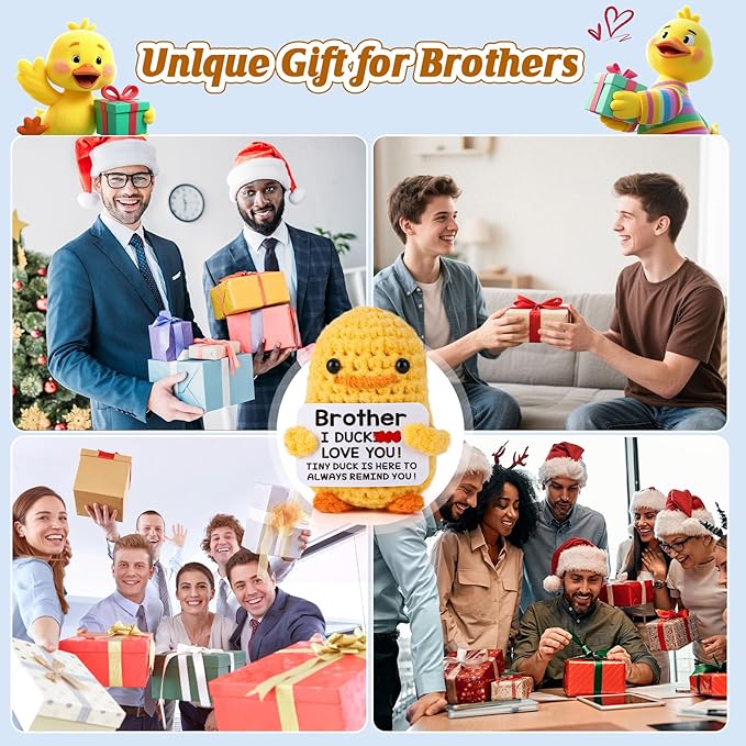 MBL Funny Birthday Gifts for Brother - Handmade Small Cute Cool Crochet Duck Present for Big Little Bro Easter Graduation Christmas Stocking Stuffers