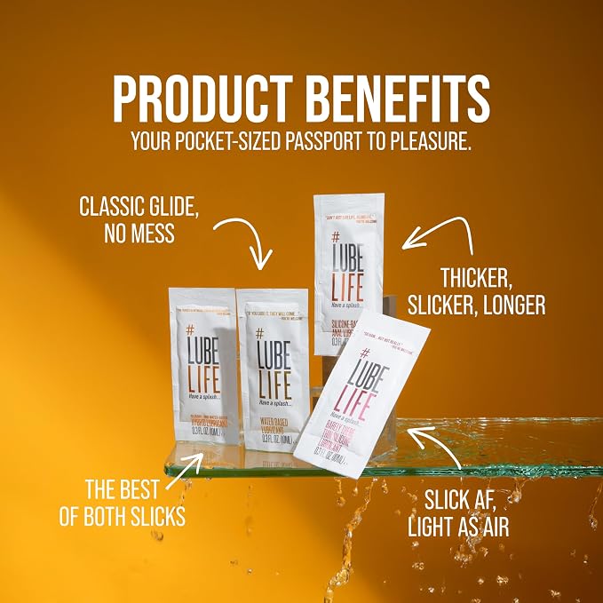 LUBELIFE Adventurer's Assortment Pack, Personal Lubricants, Silicone and Water-Based Hybrid, Barely There Thin, Anal Lube for Men, Women and Couples, 8 x 0.3 oz