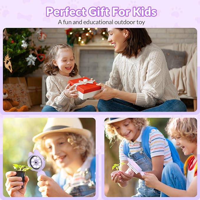 Mafiti Microscope for Kids Mini Pocket Handheld Kids Microscope Educational Science Kit Toys Xmas/Birthday Gifts for Aged 3-12 Girls Boys,Purple