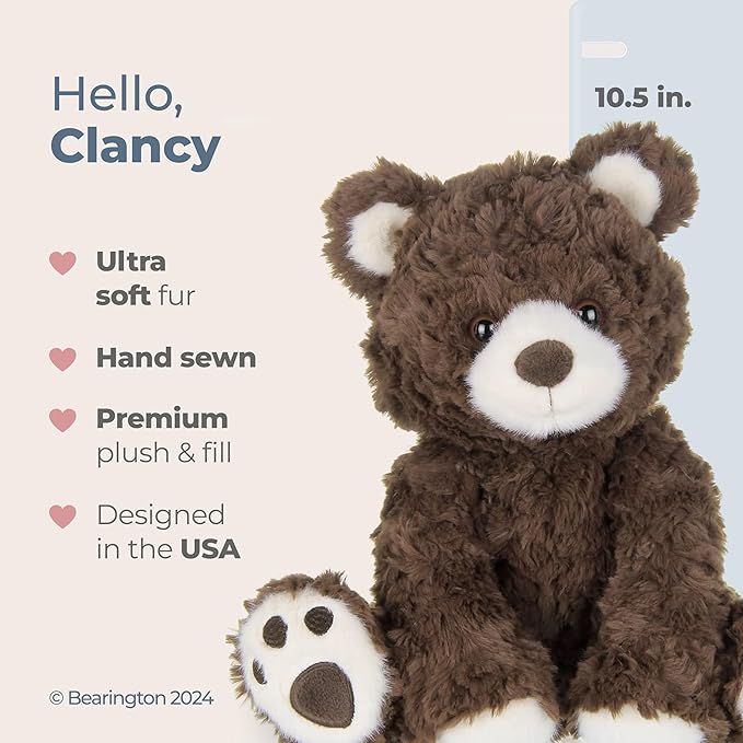 Bearington Collection Bear Stuffed Animal Plush - 10.5 in - Ultra-Soft & Weighted Teddy Bear with Bean Bag Bottom - Stuffed Animals for Adults & Kids