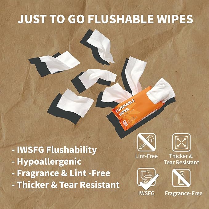 Flushable Wipes, Septic-Safe & Breaks Down, Plant-Based Biodegradable Butt Wet Wipes, Travel-Size Ultra-Compact Pocket Packs, Hypoallergenic Unscented for Sensitive Skin, 224 Count (4 box)