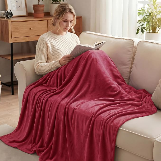 Exclusivo Mezcla Soft Fleece Blanket Queen Size for Bed, Deep Red | 90x90 Inches, Double-Sided Brushed Flannel, Lightweight Plush Cozy Blanket for Home Decor, All Season, Machine Washable