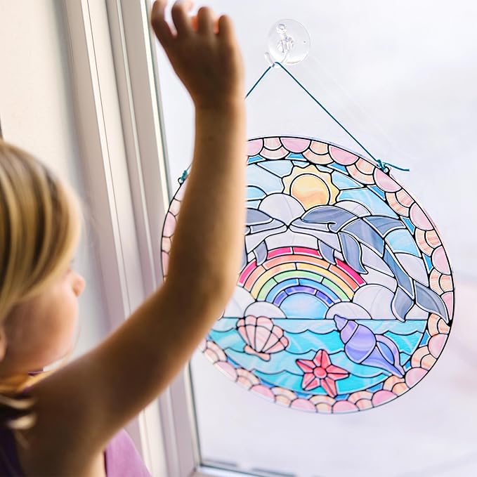 Melissa & Doug Stained Glass Made Easy Craft Kit: Dolphins - 180+ Stickers