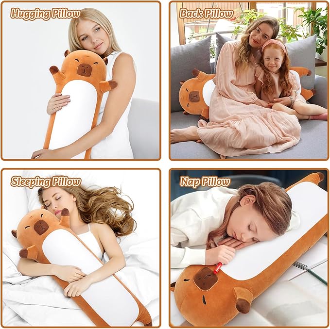 Large Capybara Stuffed Animal,33.5” Long Capybara Plush,Cute Plushies Animal Body Pillow,Kawaii Big Plush Toy Animals Gifts,Animals Sleeping Hugging Pillow Cushion for Kids Adults Birthday