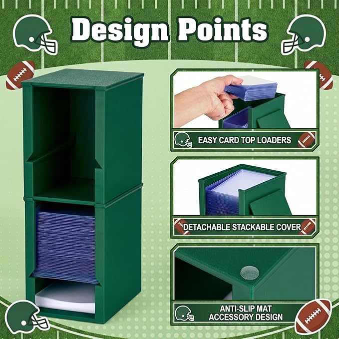 Toploader Dispenser & Penny Sleeve Holder - Dual Compartment Holds 250 Penny Sleeves & up to 50 Top Loaders, Stackable Card Storage Box with Dustproof Lid (Green)
