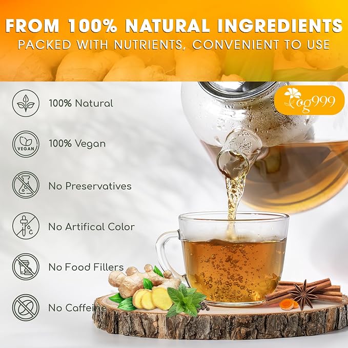 120 Tea Bags - Anti-Inflammaherb Loose Leaf Tea, 100% Natural from Ginger, Turmeric, Peppermint, Black Pepper, Cinnamon. Made with Natural Material Tea Bags. No Sugar, No Caffeine, No Gluten, Vegan.