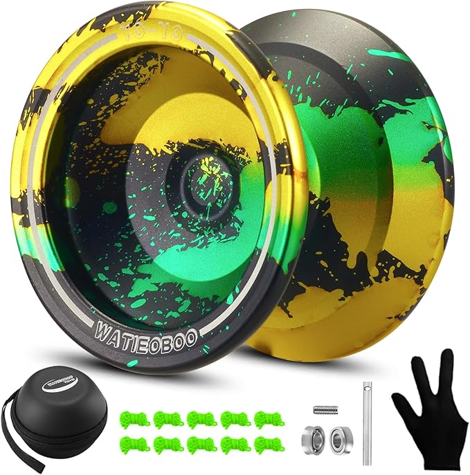 WATIEOBOO Yoyo Professional,Metal Responsive Yoyo for Kids Beginners, Unresponsive Yoyo for Adults Intermediate-Advanced Players with Glove and 10 Replacement Yoyos Strings Model WA-01