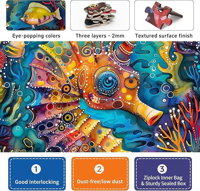 1000 Piece Jigsaw Puzzle for Adults - Vibrant Seahorse Design, 1000 Pieces Challenging & Colorful Art Puzzle for Adults, Color-Coded Back, Puzzle Gift-Ready 19.25 x 26.65 in
