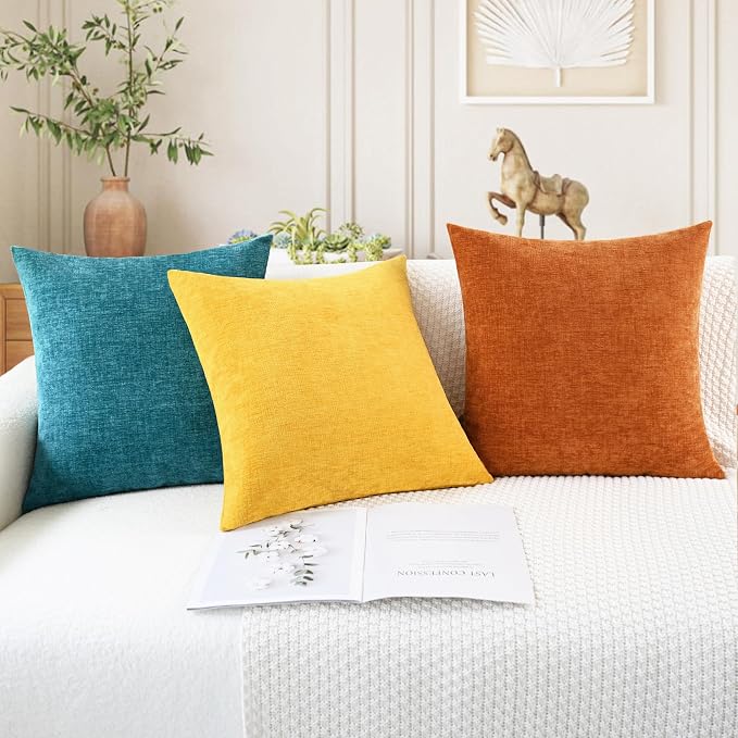 CaliTime Fall Decorative Throw Pillow Covers 16 X 16 Inches Burnt Orange | Pack of 2, Cozy Chenille Cushion Cases for Sofa Bed Living Room Farmhouse Home
