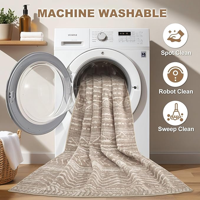 Nakagishi Boho 8x10 Area Rug Living Room Rugs Machine Washable Dark Brown | Soft, Pet & Kid Friendly, Carpet for Living Room/Bedroom/Office/Kitchen/Nursery, Daily Home Decor Stain Resistant Moroccan