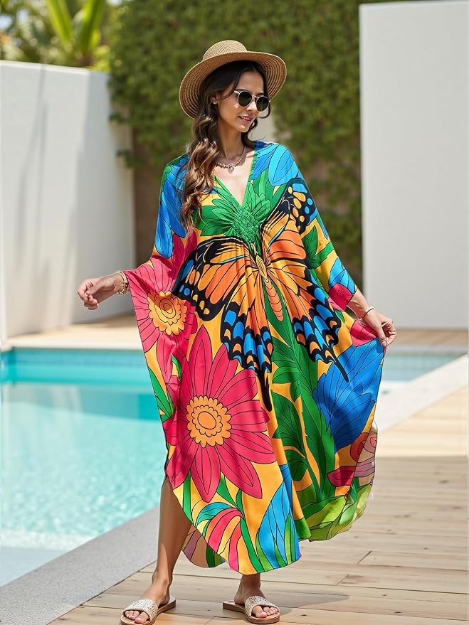 Mumu Dresses for Women Plus Size, Bohemian Kaftan Beach Cover Up Long Maxi Nightgown Soft Loungewear