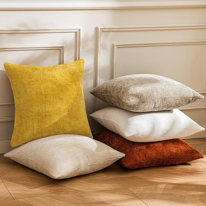 a moment Yellow Chenille Throw Pillow Covers 20x20 Inch Pack of 2 Modern Decorative Throw Pillow Covers Farmhouse Cross Covers Home Decor for Sofa Bedroom Living Room