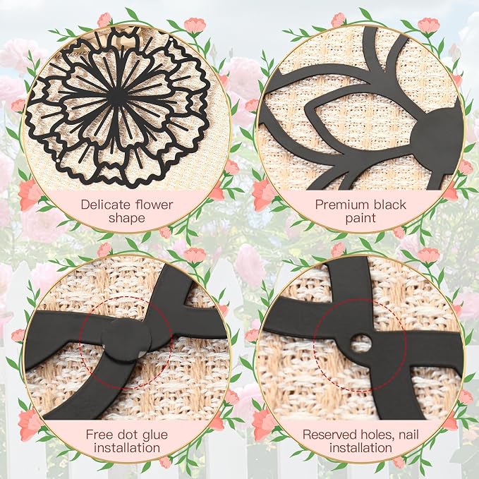 Zzbakress 3 Pcs Metal Flowers Wall Decor Black Wall Decoration Metal Flower Art Farmhouse Wall Decor Multiple Flowers Hanging Decor for Bathroom Living Room Kitchen Garden Office (Black Retro) | Farmhouse Flower Bathroom Decor Wall Decorations For Bath...