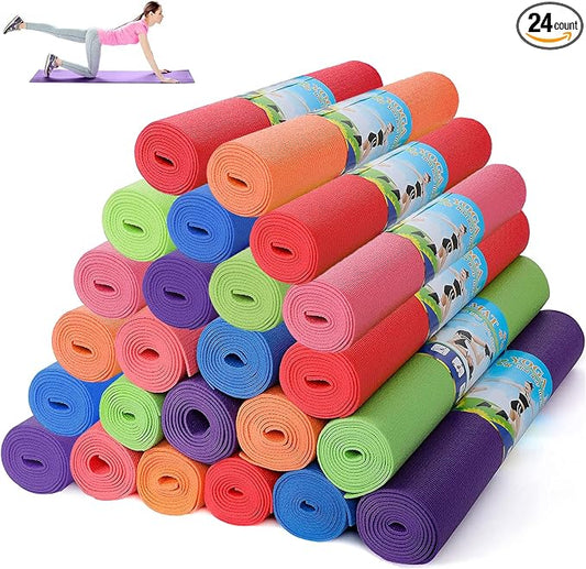 Wettarn 24 Pcs Yoga Mats Bulk - Non Slip, Lightweight Professional Colorful Exercise Mats for Yoga, Pilates, Fitness & Floor Workout