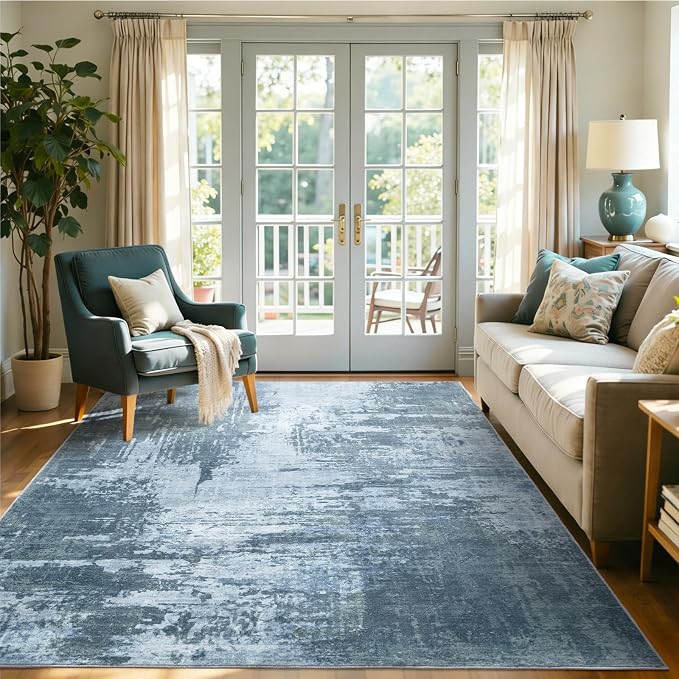 5x7 Ft Area Rugs for Living Room, Soft Non-Slip Washable Rugs Modern Abstract Pattern Carpet for Bedroom Indoor Floor Nursery Home Decor (Blue)