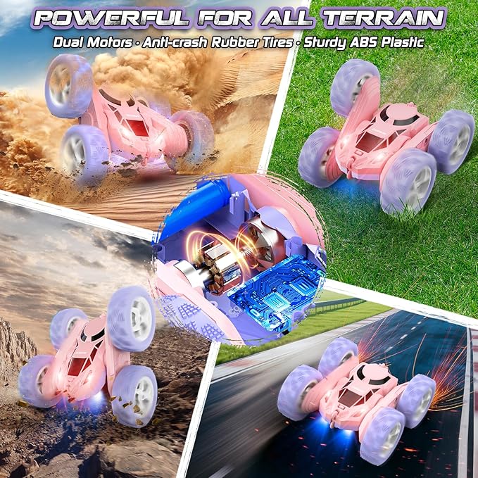 cosone RC Stunt Car Remote Control Cars with Lights Double-Sided Driving Indoor Outdoor Toys Gifts Presents for 6 7 8 9 10 11 12 Year Old Kids Boys Girls