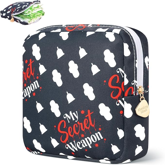 Sanitary Pad Storage Bag Portable Period Bag for Teen Pads/Sanitary Napkins/Small Tampons, Sanitary Napkin Storage Bag First Period Gifts for Teen Girls (Secret Weapon)