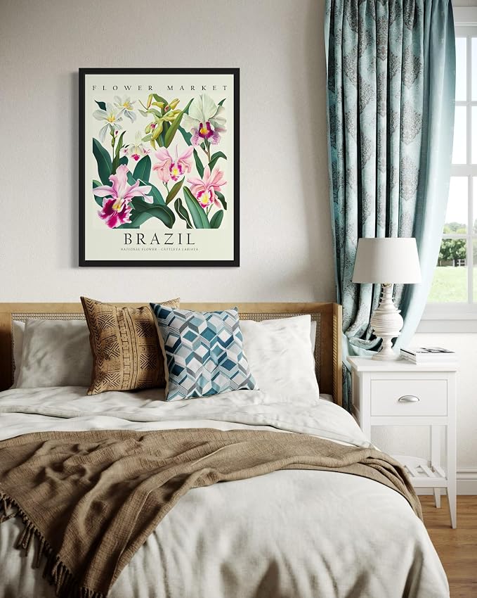 Brazil, Cattleya Labiata Art Print Poster, Flower Market Wall Art, Floral Artwork Decor for Bedroom, Kitchen, Bathroom, Livingroom Decoration 52 (Brazil, Cattleya Labiata, 36" L x 24" W, Unframed)