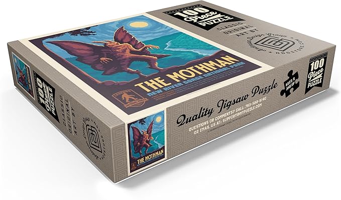 MyPuzzle Legends of The National Parks: New River Gorge's Mothman, Vintage Poster - Premium 100 Piece Jigsaw Puzzle for Adults