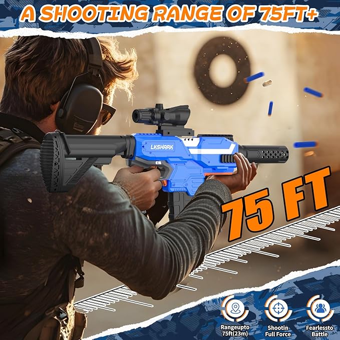 Automatic Toy Foam Blaster with Scope, Electric Toy Dart Blaster with 120 Foam Darts for Nerf, IR, Flashlight, Goggles, Air Pocket Technology Outdoor Shooting Game Kids Toys for 8-12-Blue