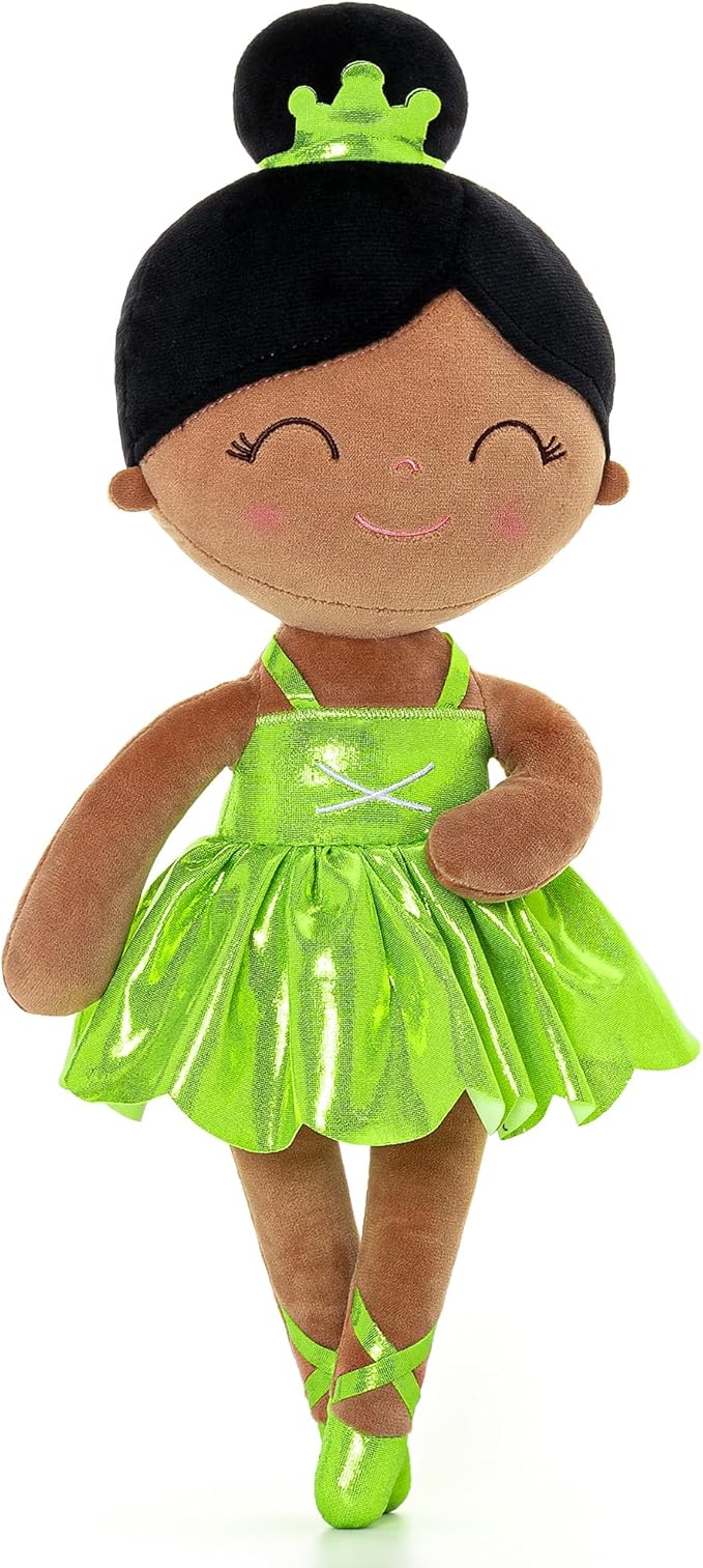 Gloveleya Baby Doll Ballerina Girl Gift Ballerina Plush Soft Doll Colorful Haze Gold Ballet Series-Green 13 Inch with Gift Box