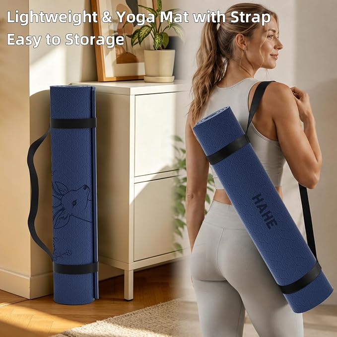 HAHE Extra Wide Yoga Mat, 75"x 32" POE Non Slip Exercise & Fitness Mat for Home Workout, 8mm Thick Large Yoga Mat for Men & Women, Deer Print Pilates Mats with Carry Strap
