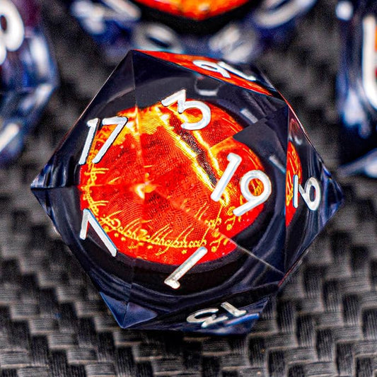 ARUOHHA DND Resin Dice Gazes Eye Dice Liquid Core Flaming RPG Sharp Edged Dice Set with Gift Box, Polyhedral D and D Dice Set Compatible with Dungeons Dragons Role Playing Game D20 D12 D10 D8 D6