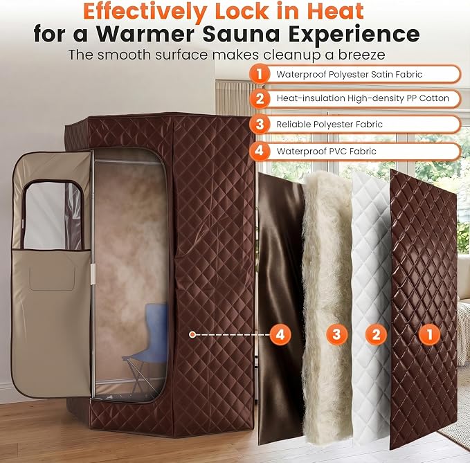 Giantex 3L Portable Steam Sauna, Fast-Heat Large Pentagon Sauna Box for Home, 9-Level Remote Control, 99-Min Timer, Folding Chair, Foot Roller, Mat, 35.5" x 35.5" x 71" Sauna Tent (Brown)