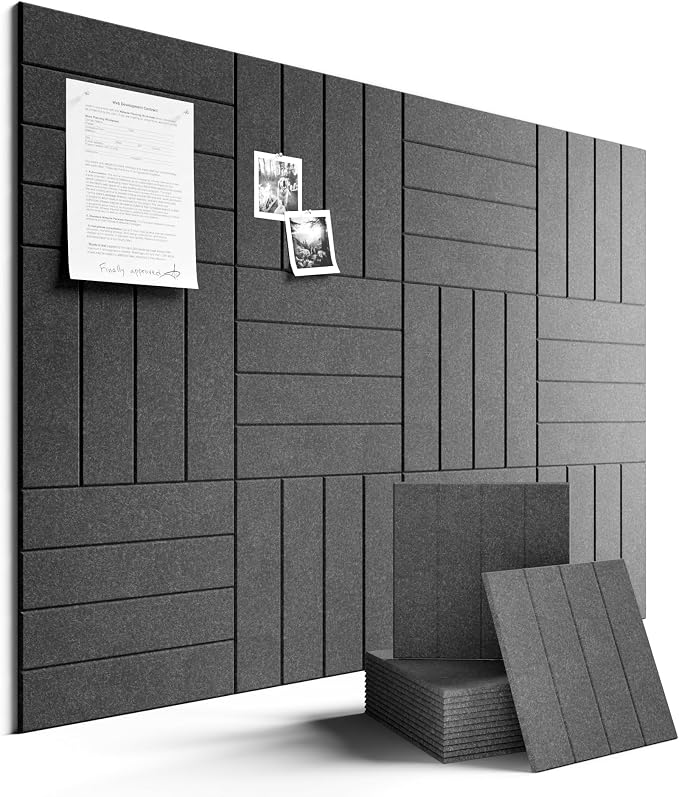 Fluxynara Felt Bulletin Board & Cork Board Alternative, Charcoal Gray | 48" x 36" Pin board, Removable Adhesive Tabs, Easy Install Without Wall Damage, For Home Office Decor