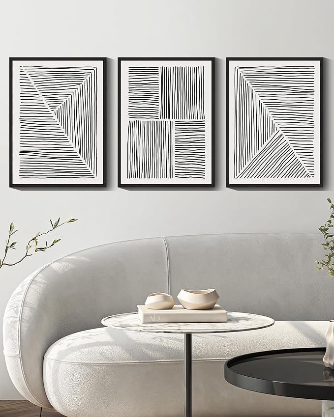 Drsoum Mid-Century Modern Framed Wall Art Minimalist Abstract Boho Black Line Wall Decor Geometric Artwork Kitchen Dining Room 11x14in Black Framed
