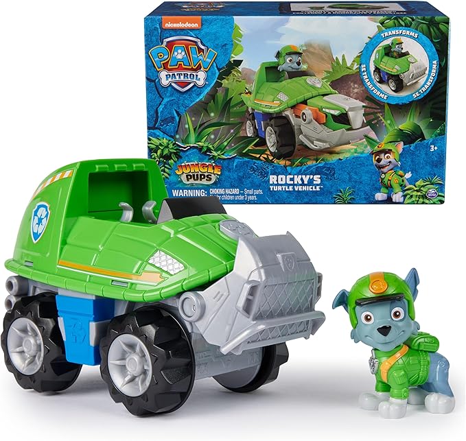 Paw Patrol Jungle Pups, Rocky Snapping Turtle Vehicle, Toy Truck with Collectible Action Figure, Kids Toys for Boys & Girls Ages 3 and Up