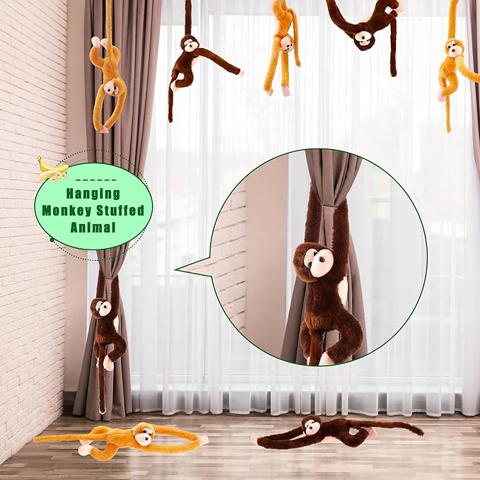 8 Pcs Hanging Monkey Stuffed Animal Toys Plush Monkey Toy Cute Soft Lifelike Monkey Plush Toys for Jungle Forest Animal Theme Party Favors Birthday Gift, 24 Inch (Color Set 1)