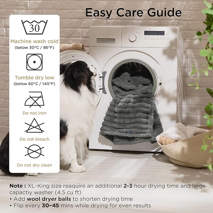 Bedsure ComfyFleece™ Waterproof Blanket for Bed - Soft Plush Dog Blankets for Large Dogs Corduroy Fleece Washable, Cozy Calming Reversible Furniture Protection for Pet Cat,86"x90", Queen, Warm Grey