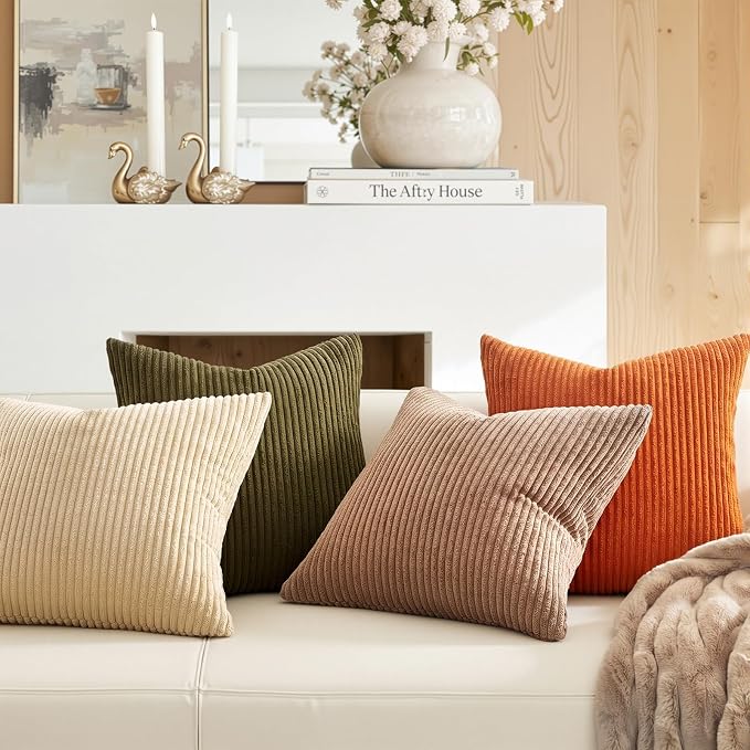 Topfinel Boho Rust OliveGreen Throw Pillow Covers 16x16 Inch Set of 4 Mordern Nordic Cushion Covers Soft Corduroy Fall Home Decor for Couch Bed Sofa Living Room Forest Green